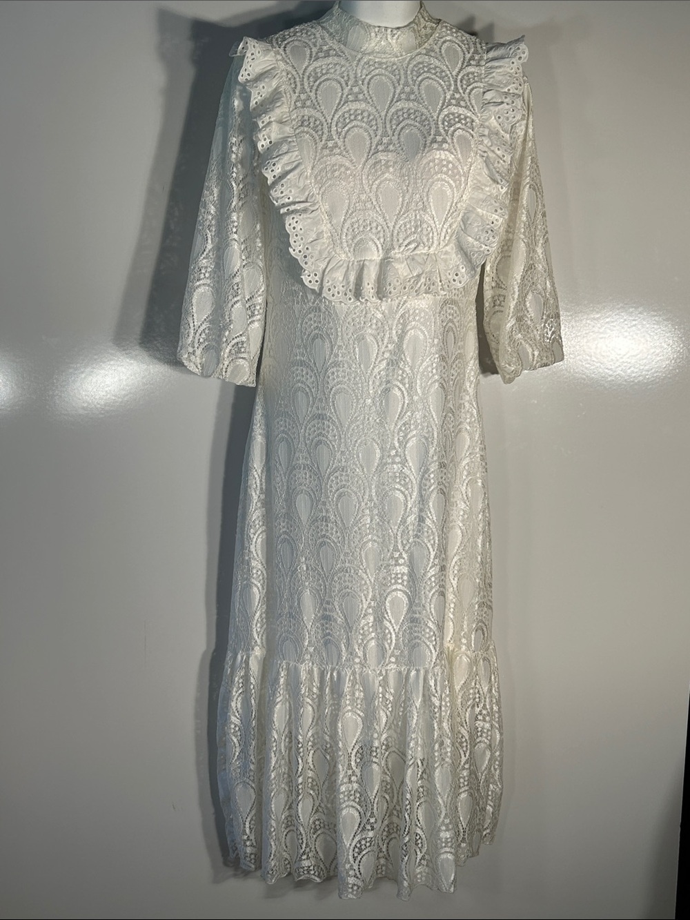 Shein SZ1XL Elegant White Lace Maxi Dress Ruffle Detail Bride Cottage Country